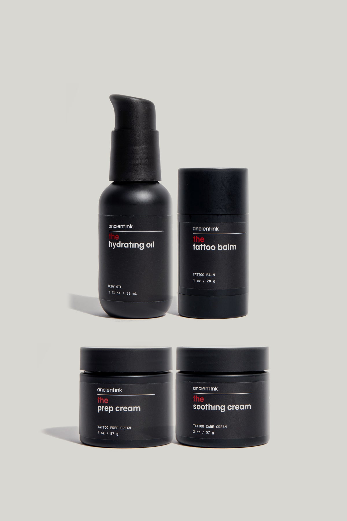 the complete ritual bundle: prep cream, soothing cream, tattoo balm, hydrating oil