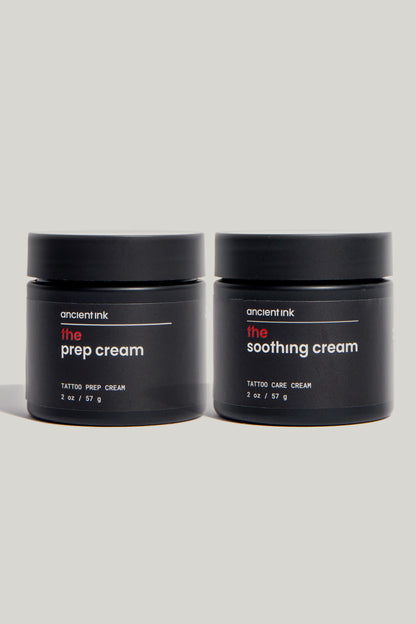 the tattoo prep bundle: prep cream and soothing cream
