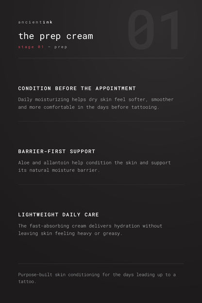 the prep cream, ritual stage 01 prep — condition before the appointment, barrier-first support, lightweight daily care