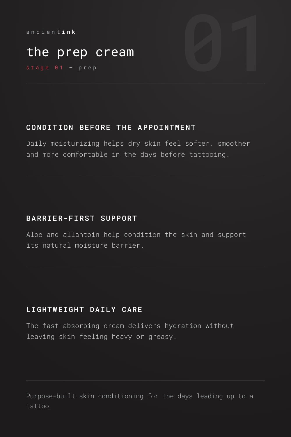 the prep cream, ritual stage 01 prep — condition before the appointment, barrier-first support, lightweight daily care