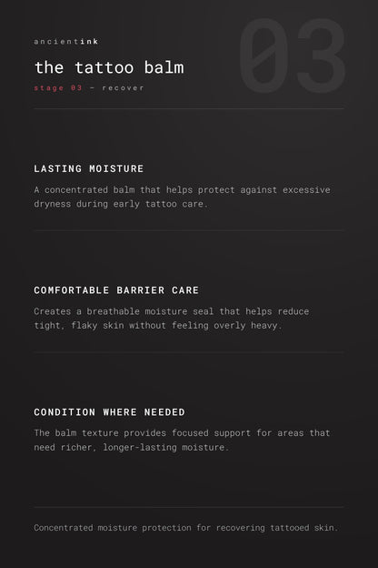 the tattoo balm, ritual stage 03 recover — moisture support through the recovery weeks